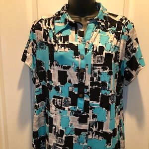 Alfani- blue, black and white blouse.